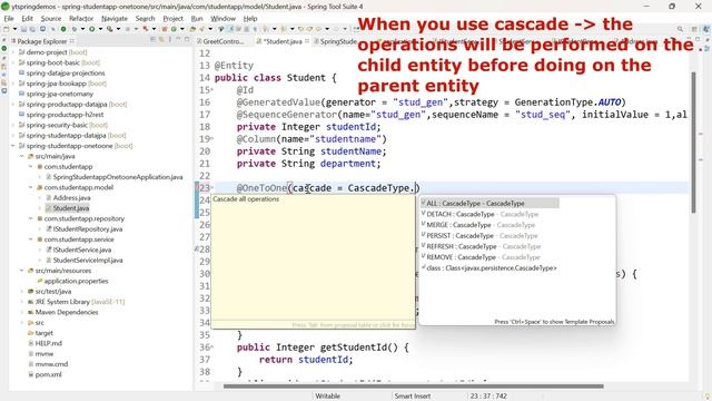 Spring Boot tutorials | Spring Interview Questions - What is the use of cascade attribute? смотреть онлайн