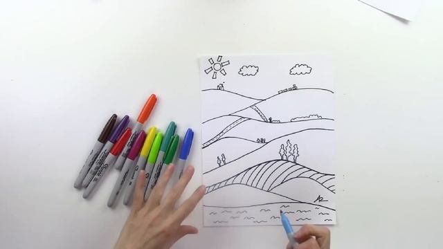 How To Draw A Landscape--Art Lesson For Kids