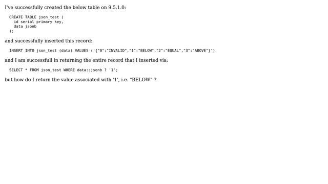 Databases: How to return value for key from a jsonb column? смотреть онлайн