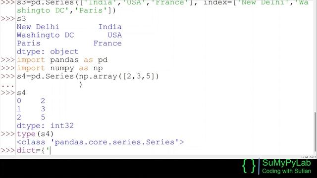 Working with pandas series | Create View and Alter pandas series | SuMyPyLab смотреть онлайн
