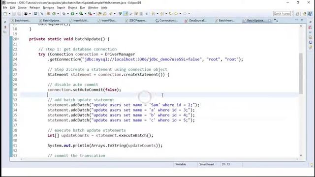 JDBC Tutorial - Part 9: JDBC Batch Update with MySQL Example смотреть онлайн