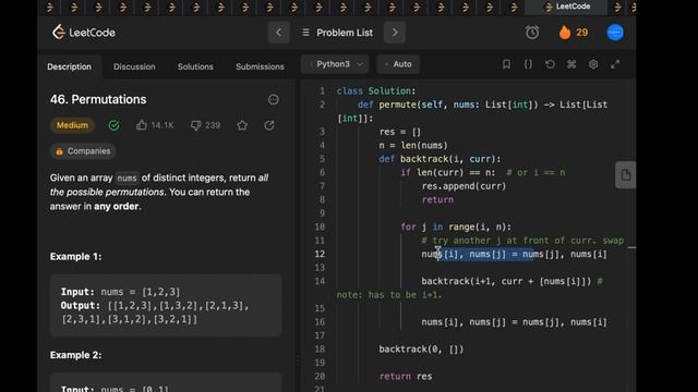 Permutations in 30 seconds - Leetcode 46 - Python смотреть онлайн