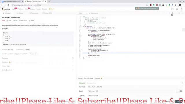 Leetcode problem: Merge k sorted lists O(nlog(k)) time смотреть онлайн