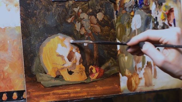 Still life/ Oil painting/ Oil sketch/ Skull смотреть онлайн