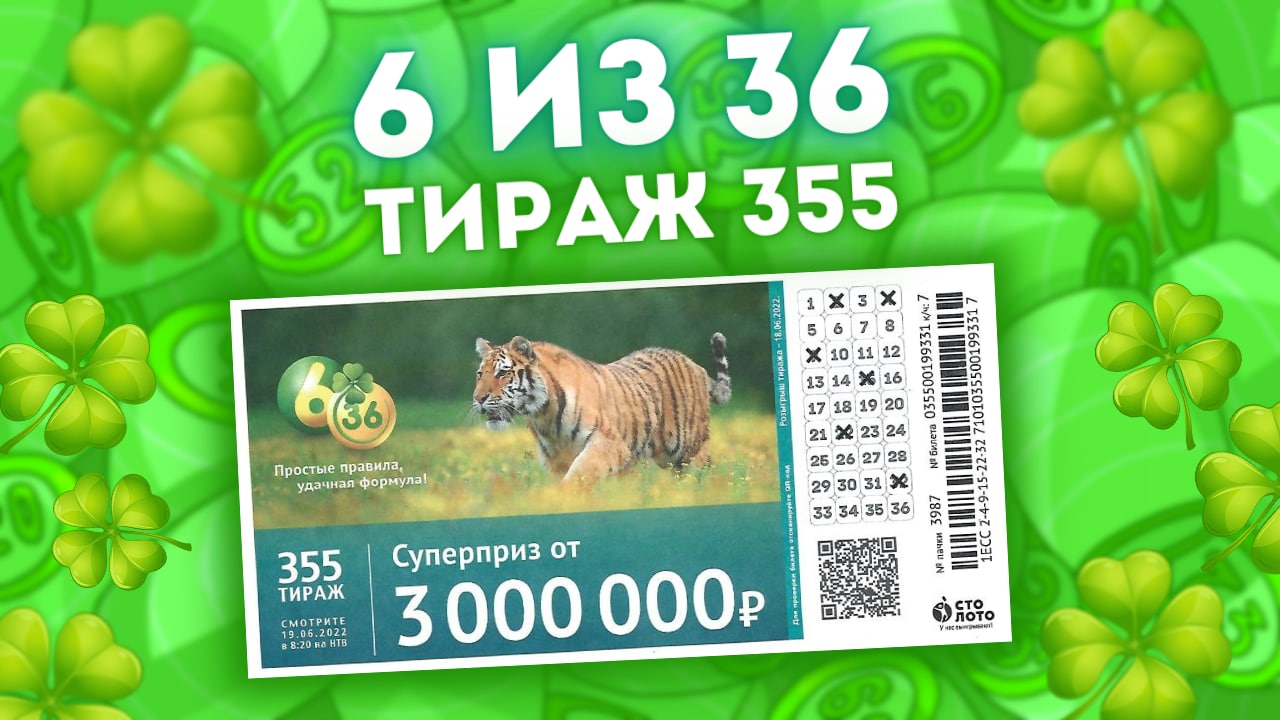 6 из 36 тираж 355 от 19 июня, Проверяем лотерею 6 из 36, Столото смотреть онлайн