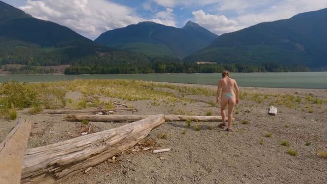 SOLO SURVIVAL SHELTER CAMPING GIRL SKINNY DIPPING FISHING IN MOUTAINS