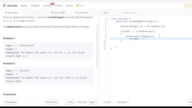 1796. Second Largest Digit in a String || In Java || Leetcode || Easy #leetcode смотреть онлайн