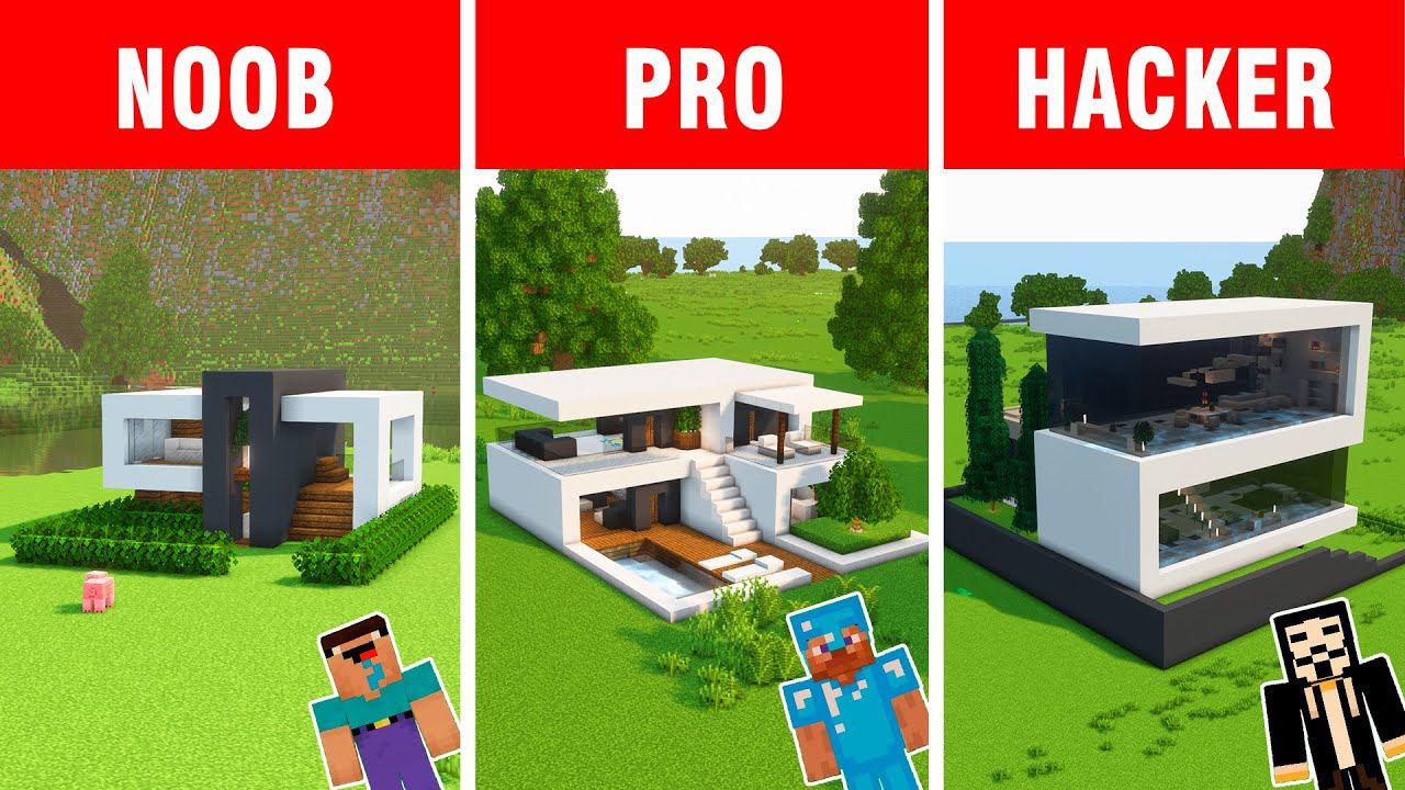 Minecraft NOOB vs PRO vs HACKER: MODERN HOUSE BUILD CHALLENGE in Minecraft / Animation смотреть онлайн