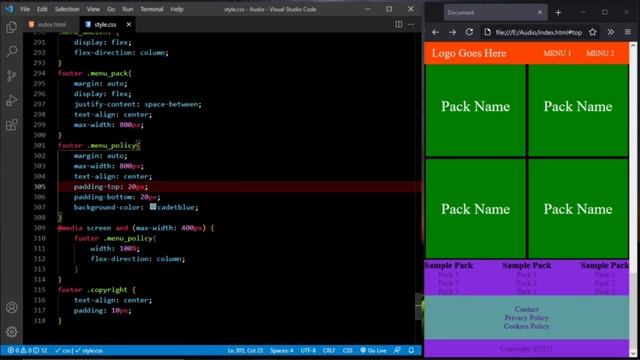 Add a Responsive Website Footer | Audio website from scratch using HTML CSS Python and Java Script смотреть онлайн