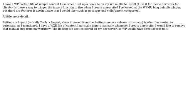Is there a way to trigger an automatic import of a WP backup on creation of a new WP multisite... смотреть онлайн