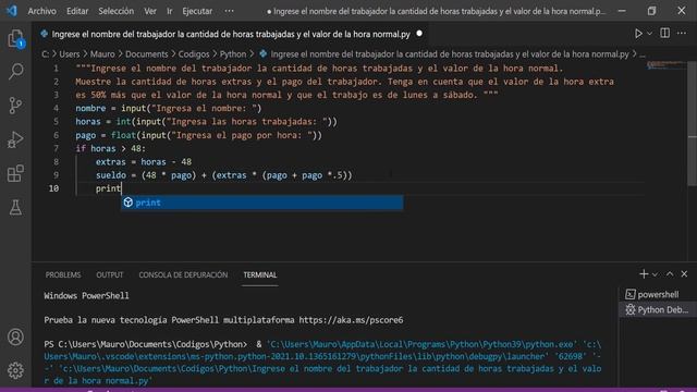 Ingrese el nombre del trabajador la cantidad de horas trabajadas y el valor de la hora normal Pytho смотреть онлайн