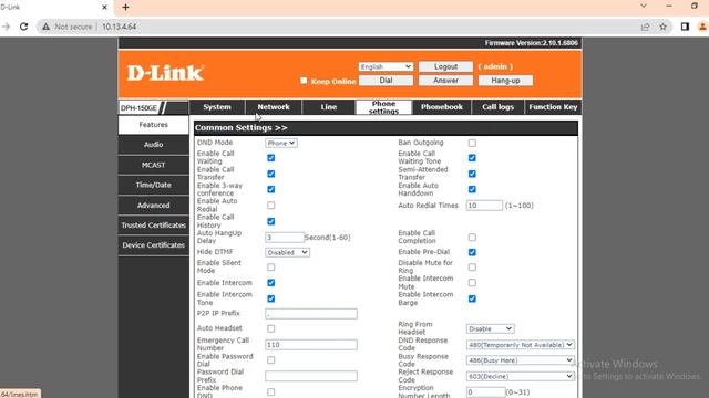IP Phone (D Link) DPH 150GE  For Time Setting