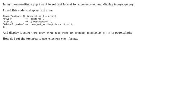 Drupal: filtered_html in theme-settings.php смотреть онлайн