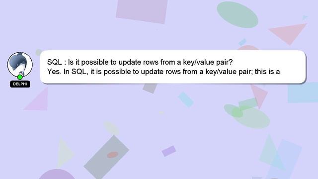 SQL : Is it possible to update rows from a key/value pair? смотреть онлайн