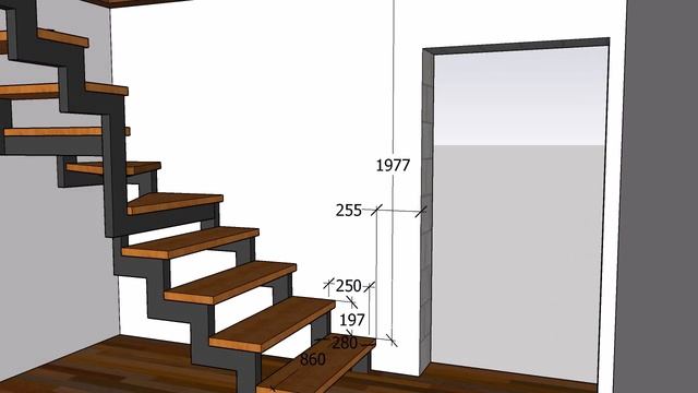 Каркас лестницы зигзагообразной формы, г-образного типа с поворотными ступенями. смотреть онлайн