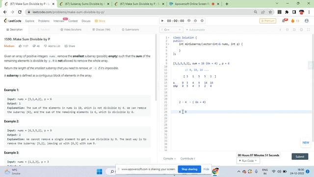 Leetcode 1590. Make Sum Divisible by P | subarray sum concept | full explained | p2-24/12/22 смотреть онлайн