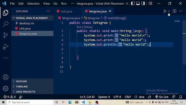 Simple use of print statements and next line concept in java at visual studio code # Let's Grow смотреть онлайн