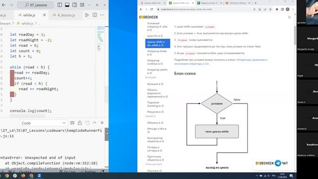 5.1. блок схема, цикл while JavaScript смотреть онлайн