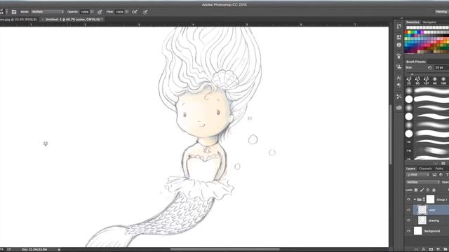How to Watercolor Paint in Photoshop - Mermaid Tutorial смотреть онлайн