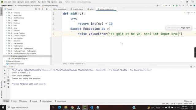 36 - Raising Exception - Try Exception | Python Full Course For Beginners смотреть онлайн