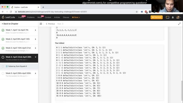 Subarray Sum Equals K (python) - Day 22/30 Leetcode April Challenge смотреть онлайн
