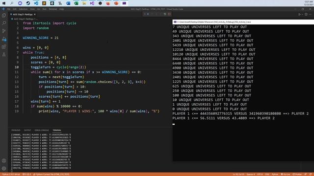 Python Explanation Correction for 2021 Advent of Code - Day 21 - Part 2 - Dirac Dice смотреть онлайн