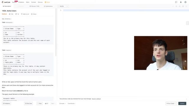 LeetCode 1454: Active Users [SQL] смотреть онлайн