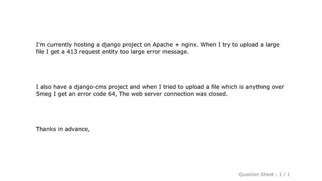 Django : 413 request entity too large + The web server connection was closed | Error 64 смотреть онлайн