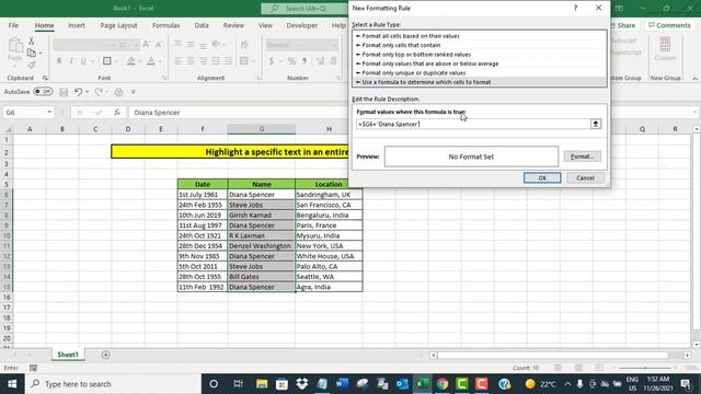 Highlight An Specific Text In Entire Column In Excel