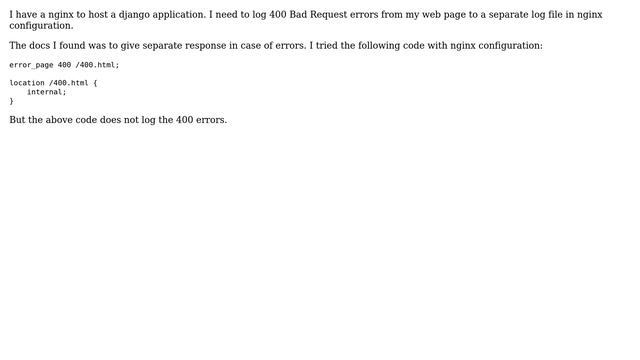 How set separate log file, to log 400 bad request errors in nginx? смотреть онлайн