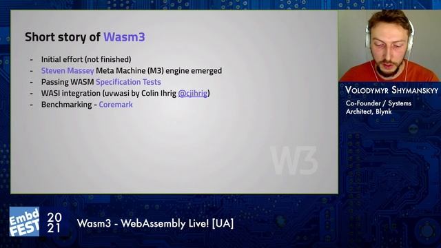 Embedded Fest 2021. Volodymyr Shymanskyy. Wasm3 - WebAssembly Live! смотреть онлайн