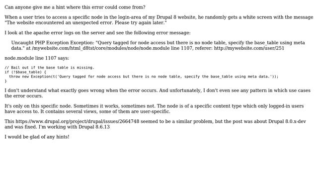 Uncaught PHP Exception: Query tagged for node access but there is no node table, specify the... смотреть онлайн