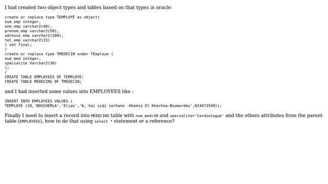 Databases: Inserting into subtype table values from supertype table in oracle смотреть онлайн