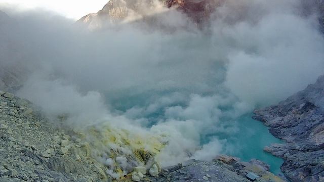 Crater of Ijen volcano. East Java, Indonesia. Top active volcano with acid lake смотреть онлайн