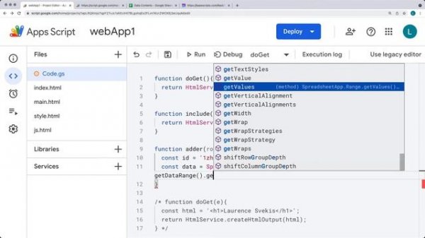 Google Apps Script create HTMLService WebApp Output Code Examples of HTMLService