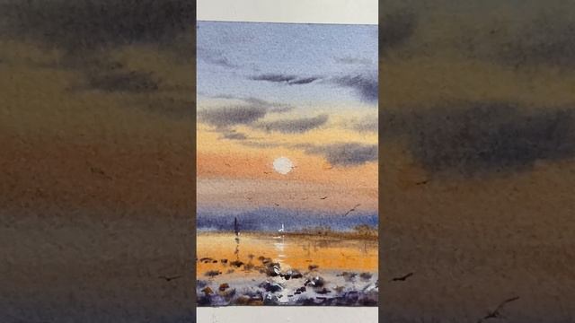 Как нарисовать закат акварелью #акварелью #закат смотреть онлайн