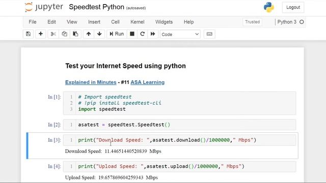 Test your Internet Speed using Python | Speedtest Python | Explained in Minutes | ASA Learning смотреть онлайн