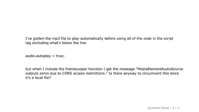 HTML : MediaElementAudioSource outputs zeros due to CORS access restrictions local mp3 file смотреть онлайн