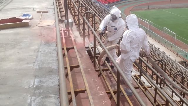 Напыление полимочевины на бетонные конструкции стадиона смотреть онлайн