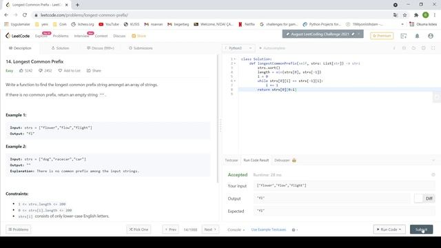 LeetCode Longest Common Prefix Solution using Python смотреть онлайн
