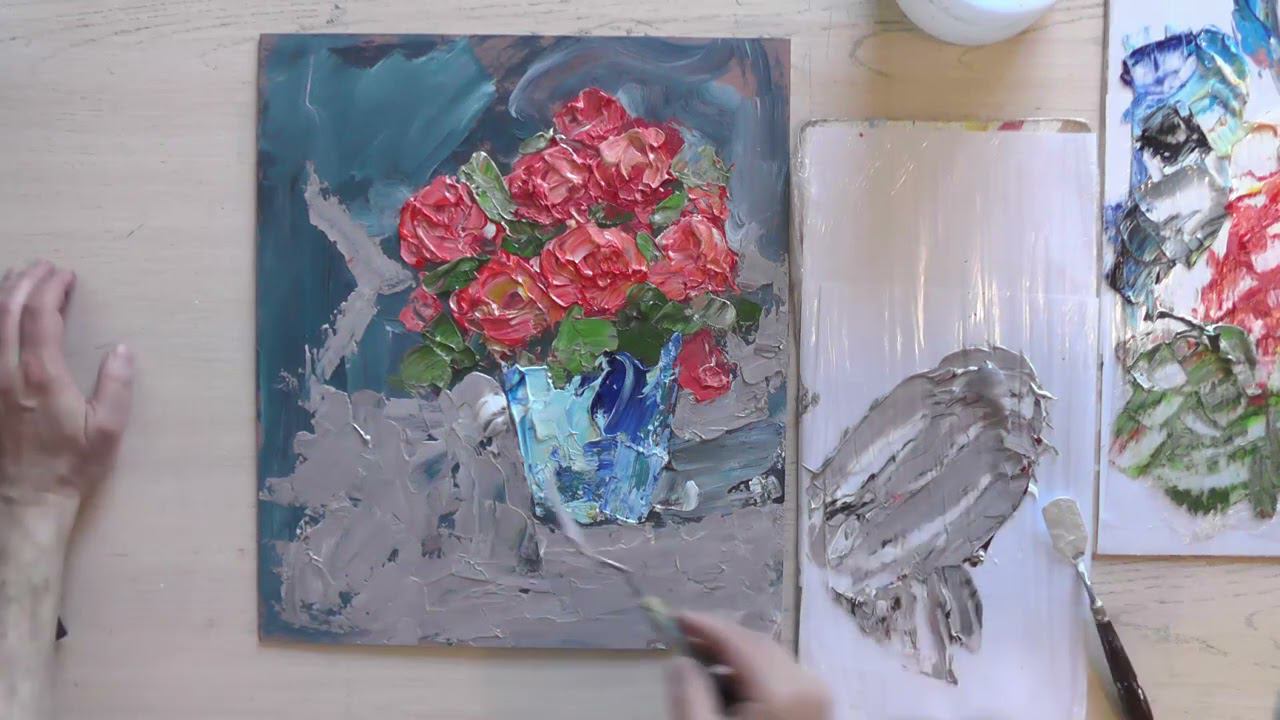 Рисовать мастихином. Рисовать цветы мастихином. смотреть онлайн