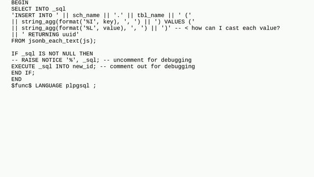 PostgreSQL: Insert dynamic columns and values from jsonb argument смотреть онлайн