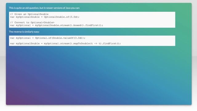 Convert OptionalDouble to Optional java.lang.Double смотреть онлайн