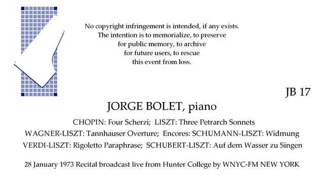 JORGE BOLET Recital CHOPIN LISZT WAGNER-LISZT VERDI-LISZT 1973 NEW YORK смотреть онлайн