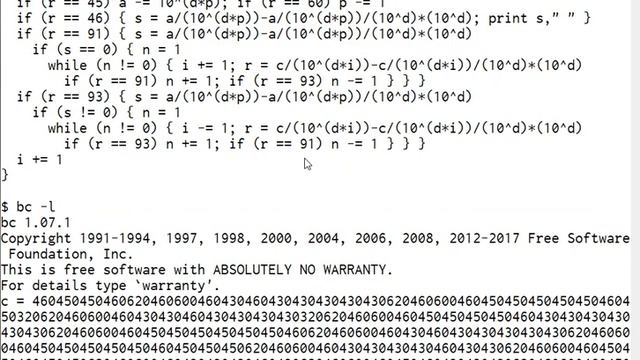 bcコマンドで配列を使わずにBrainf**kインタプリタ本体を作ってみた / Brainf**k Interpreter in GNU bc with Python смотреть онлайн
