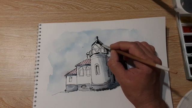 Маяк линером и акварелью смотреть онлайн