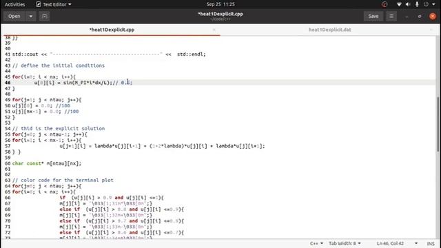 Heat equation 1D - numerical solution explicit method (C++) with simple plot смотреть онлайн