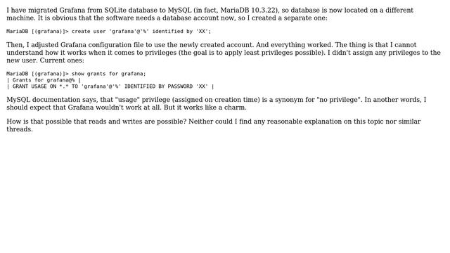 DevOps & SysAdmins: MySQL user has "usage" privileges but RW works смотреть онлайн
