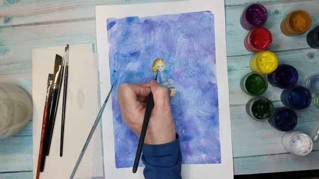 Ангелочек. Рисуем с детьми Ангелочка гуашью и блестками. Фэнтези рисунок. смотреть онлайн