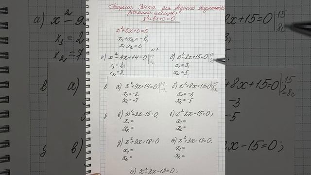 Теорема Вієта для зведеного квадратного рівняння (наслідок). смотреть онлайн